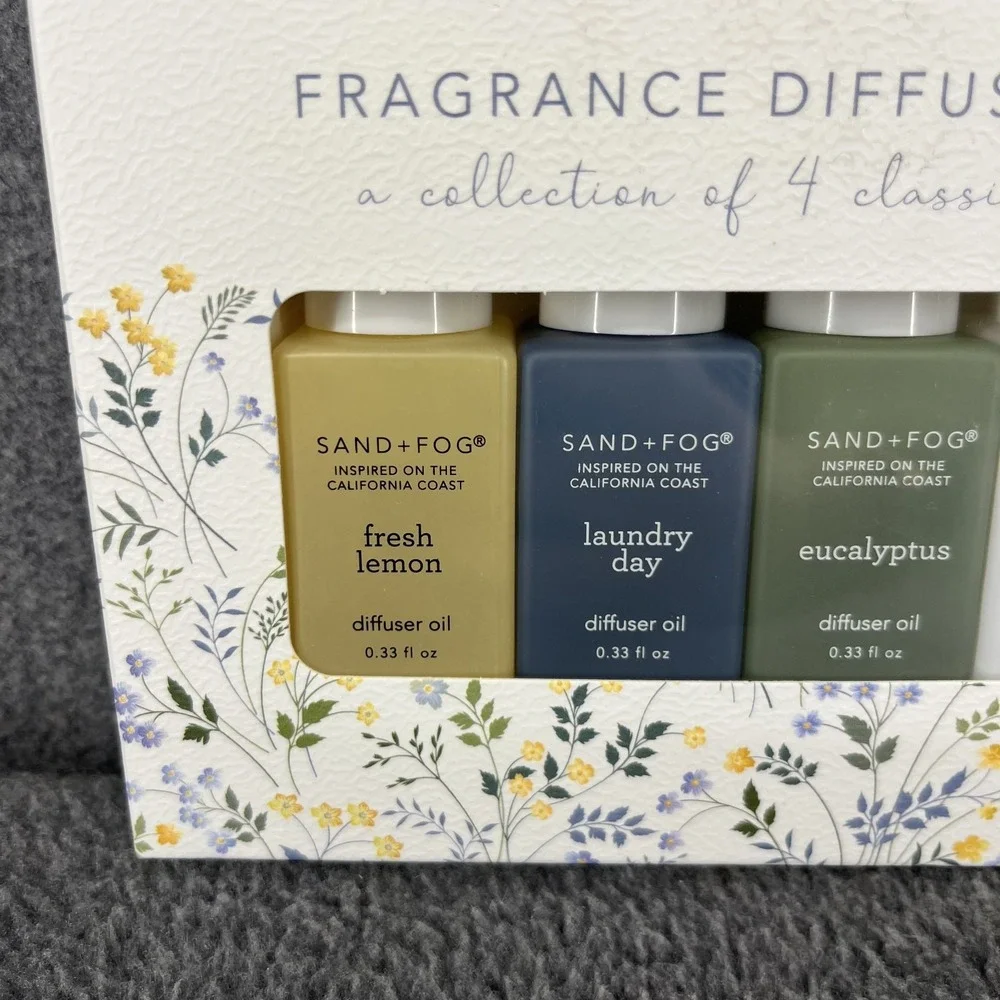 SAND + FOG Fragrance Diffuser Oil 4pk Lemon vanilla eucalyptus laundry day
